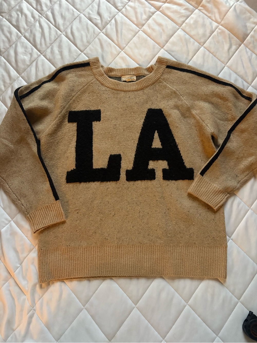 Promesa LA Graphic Knit Sweater Tan Black Varsity Pullover